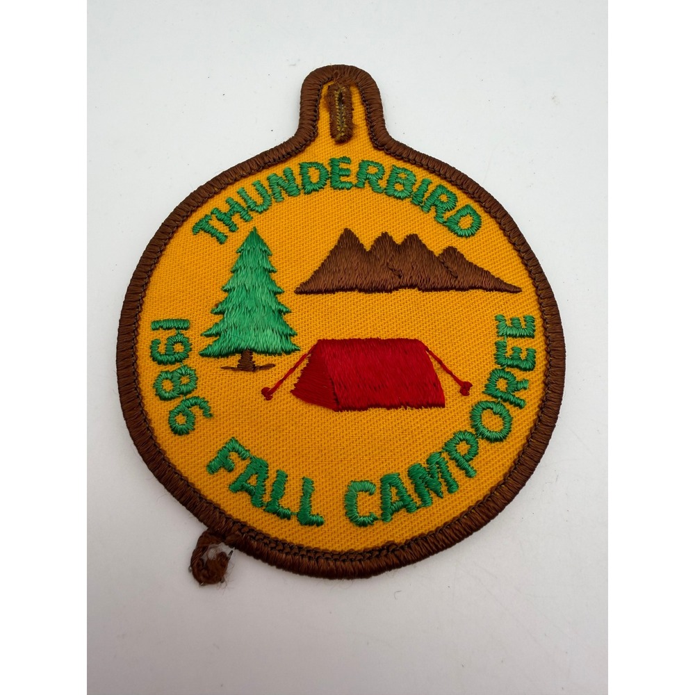 Vintage Thunderbird 1986 Fall Camporee Embroidered Patch Yellow Red Tent Scout